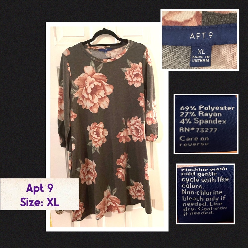 Apt 9 - Long Sleeve Dress - Floral Design - Pre-Owned